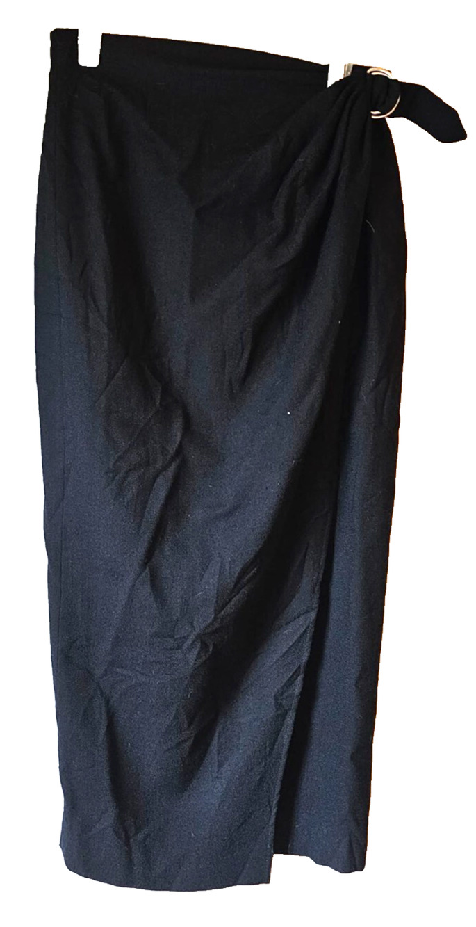 Tahari Classics Womens 10 Black 100% Wool Wrap Pencil Skirt Side Buckle